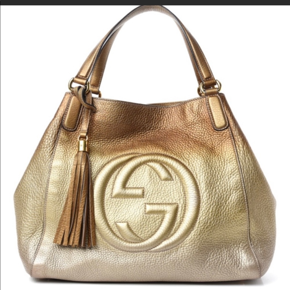 GUCCI Metallic Pebbled Calfskin Medium Soho Shoulder Bag Gold Ombre